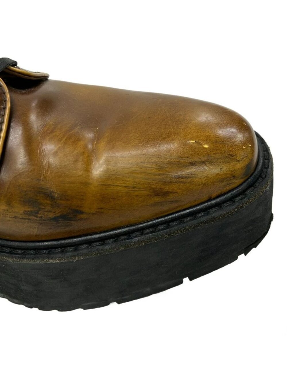 Prada Loafers 37 Ready Sue Brown Black Thick Bottom Lace Sew Up Leather - Picture 7 of 9